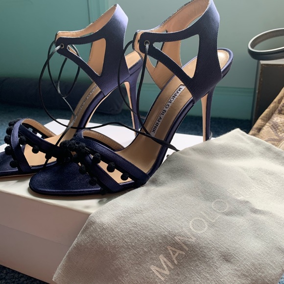 Manolo Blahnik ‘Esparra’ Sandals in Navy Blac - Picture 5 of 11